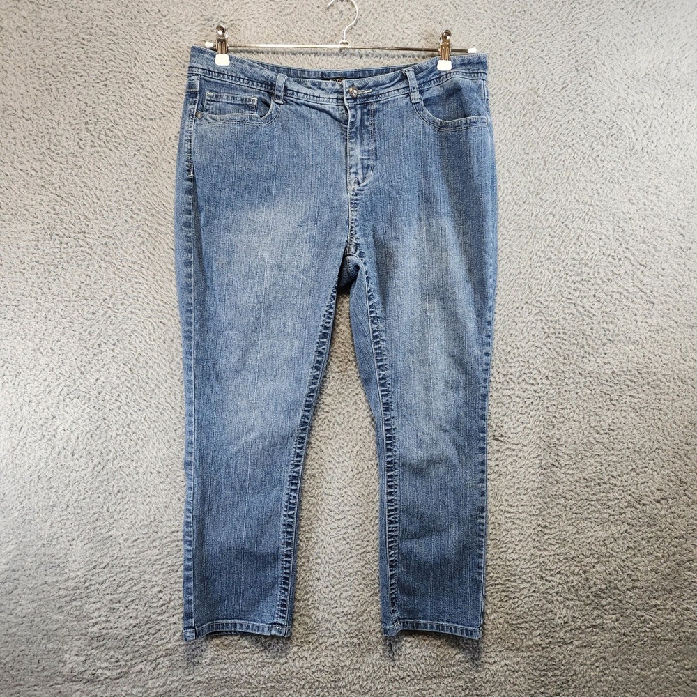 ROZ & ALI Jeans Womens Size 14 (Fits 34x24) Straight Crop‎ Medium Wash Mid Rise